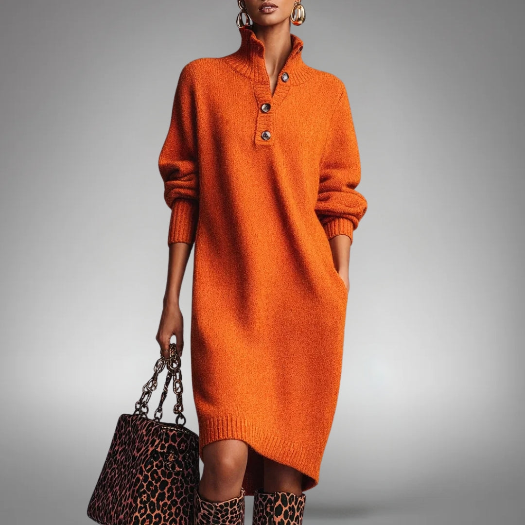 Effortless Midi Dress for Women with High Neck