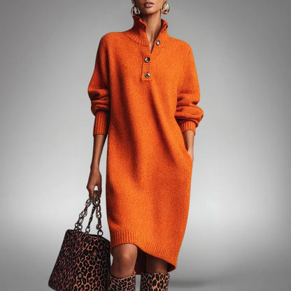 Effortless Midi Dress for Women with High Neck