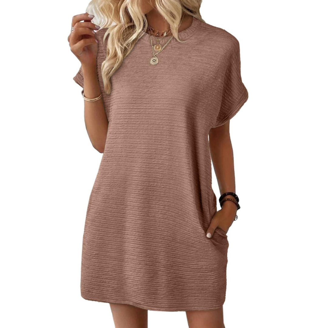 Stylish Flowy Mini Dress for Women with Round Neck