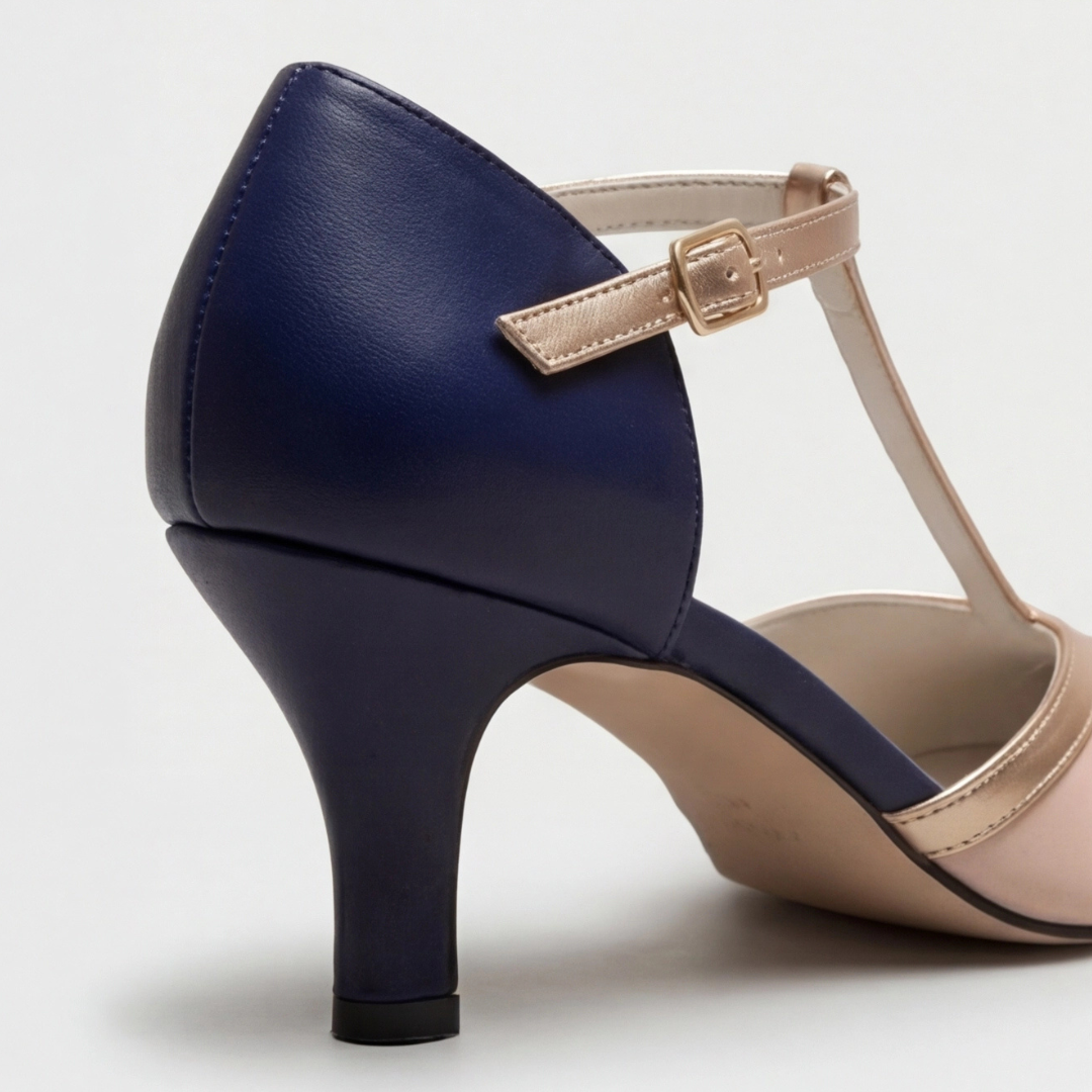 Comfortable Heels for Women with Closed Toe T Strap Cushioned Style