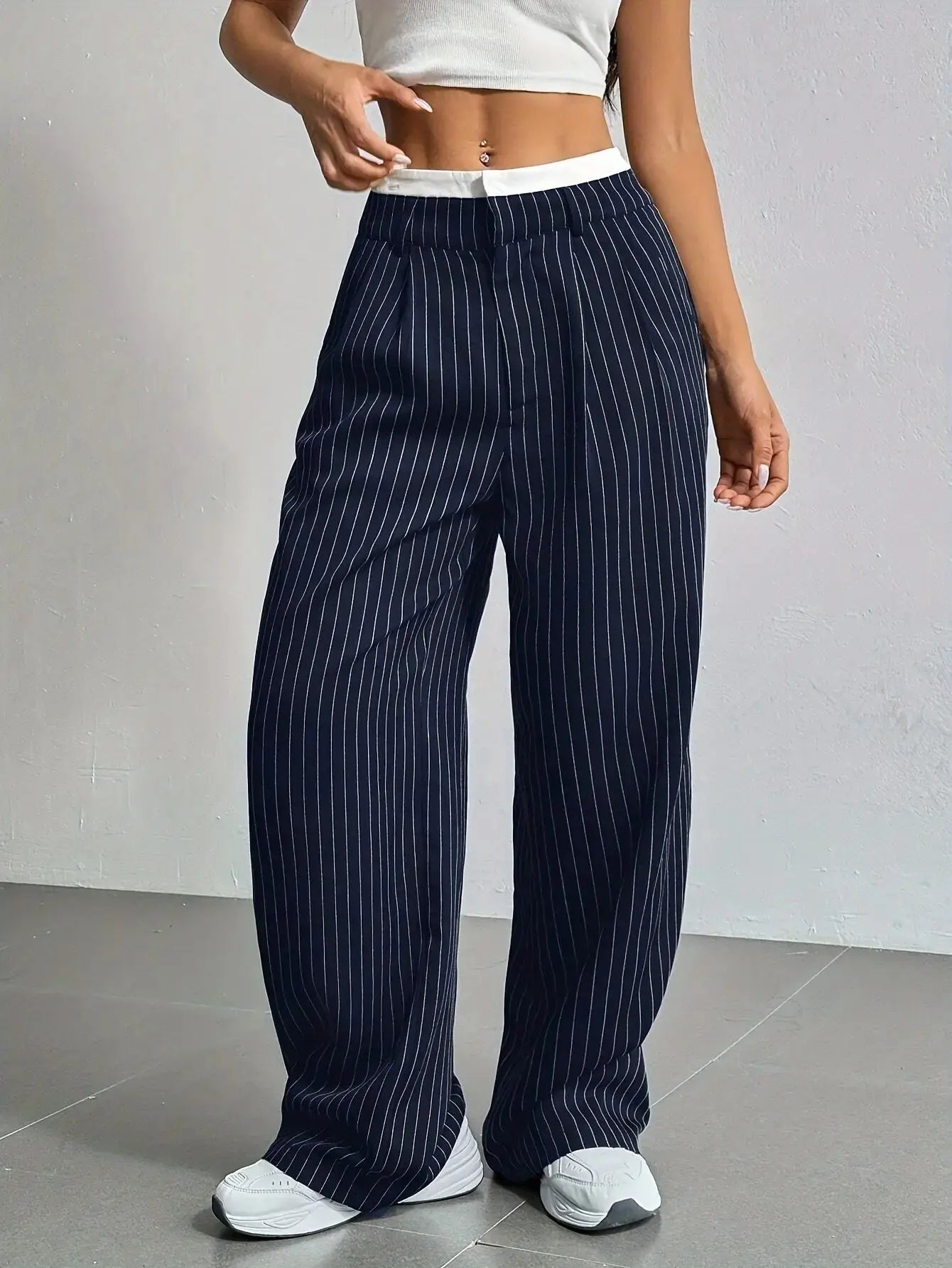 Comfortable Striped Wide Leg Pants for Women with High Waist