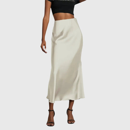 Elegant Satin Midi Skirt for Women with High Waist Fitted Slip Bias Cut Semi Formal Style