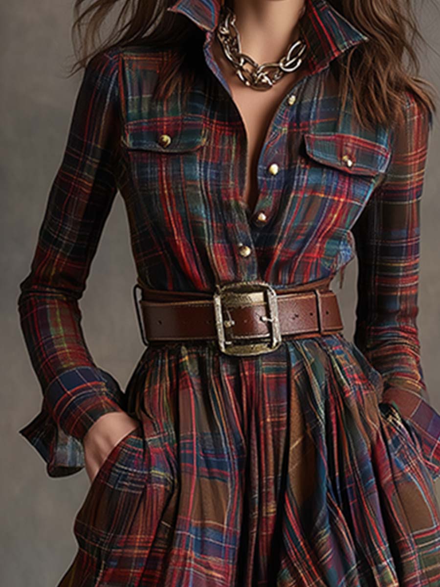 Stylish Shirt Dress for Women with Belted Button Up