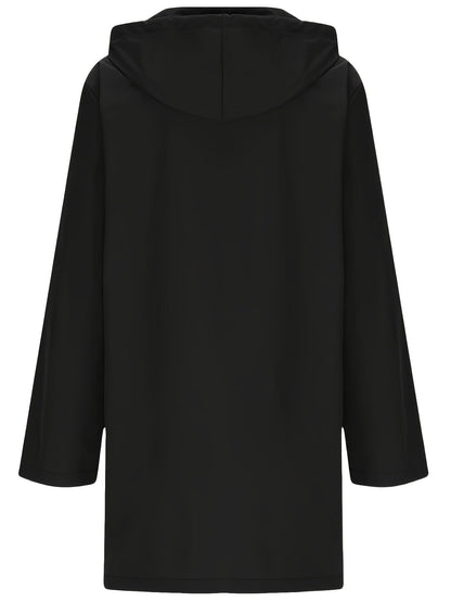 Effortless Hooded Jacket for Women with Button Front Longline Patch Pocket Style