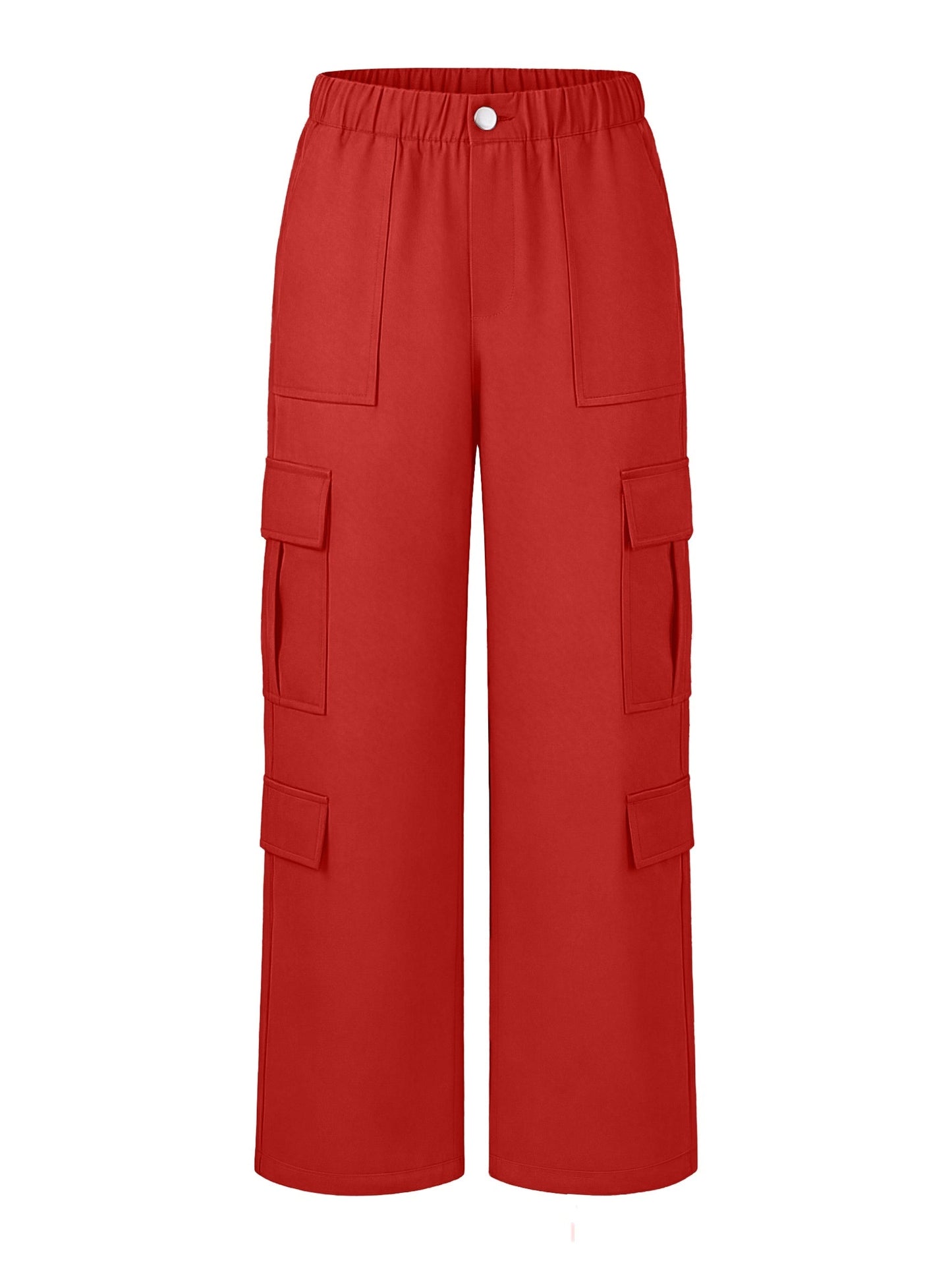 Effortless Red Cargo Pants for Women with High Waist Wide Leg Pocket Style