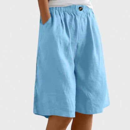 Effortless Linen Shorts for Women with High Waist Elastic Waistband Pocket Relaxed Casual Style