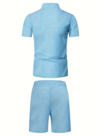 Classic Shirt and Shorts Set for Men with Zipper Casual Style