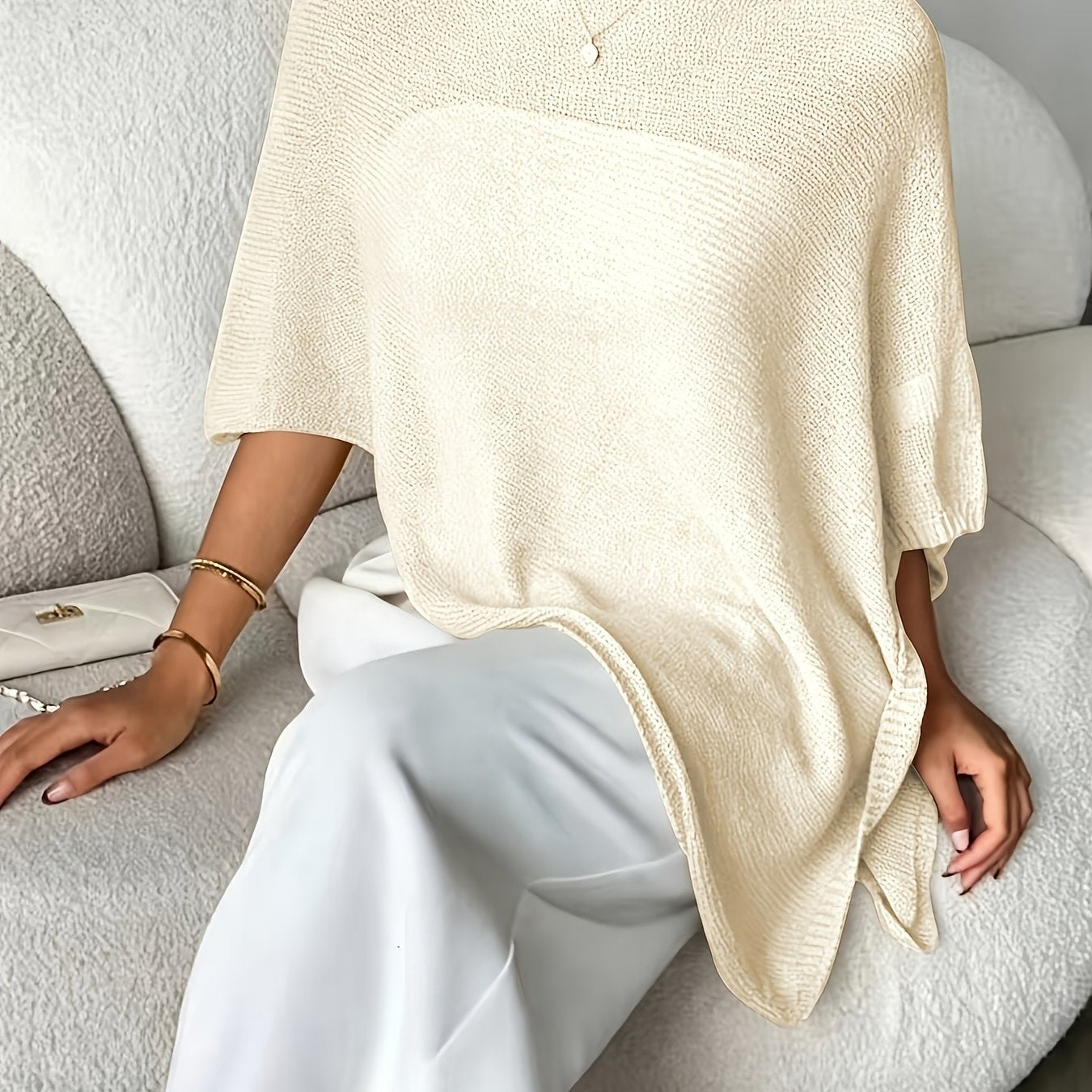 Effortless Poncho Shirts for Women with Asymmetric Hem Oversized Knit Style