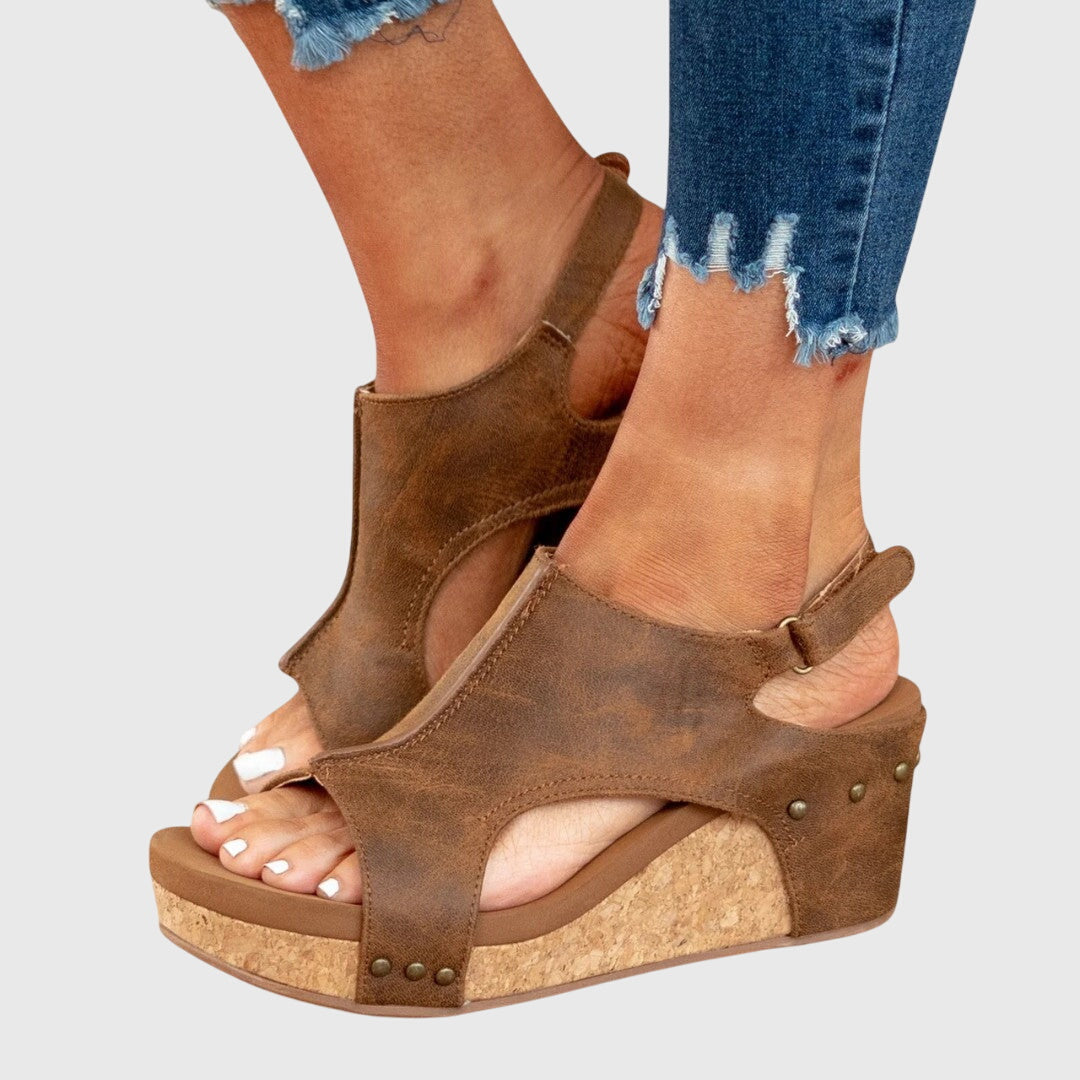 Comfortable Orthopedic Sandals for Women with Platform Wedge Open Toe Slingback Leather Casual Style