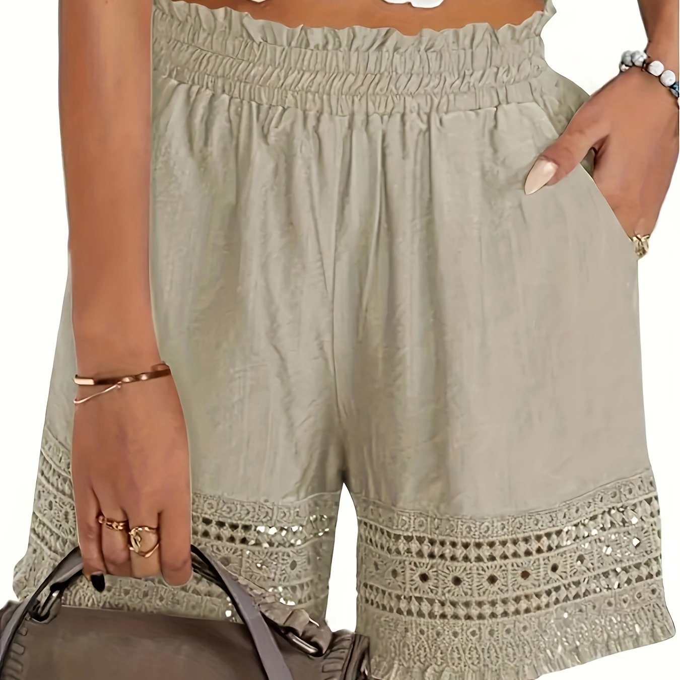 Comfortable Lace Shorts for Women with Elastic Waist Pockets