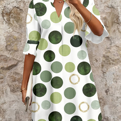 Effortless Polka Dot Mini Dress for Women with V Neck Flared Sleeve