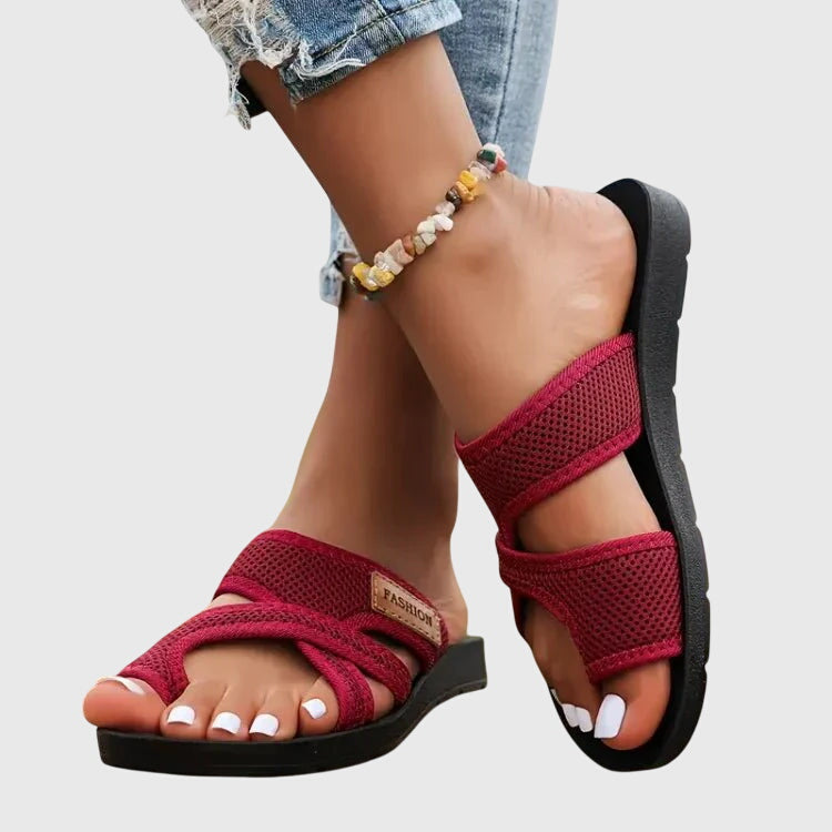 Comfortable Sandals for Women with Open Toe Double Strap Mesh Upper Cutout Flat Sole Casual Summer Style
