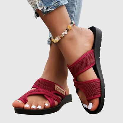 Comfortable Sandals for Women with Open Toe Double Strap Mesh Upper Cutout Flat Sole Casual Summer Style