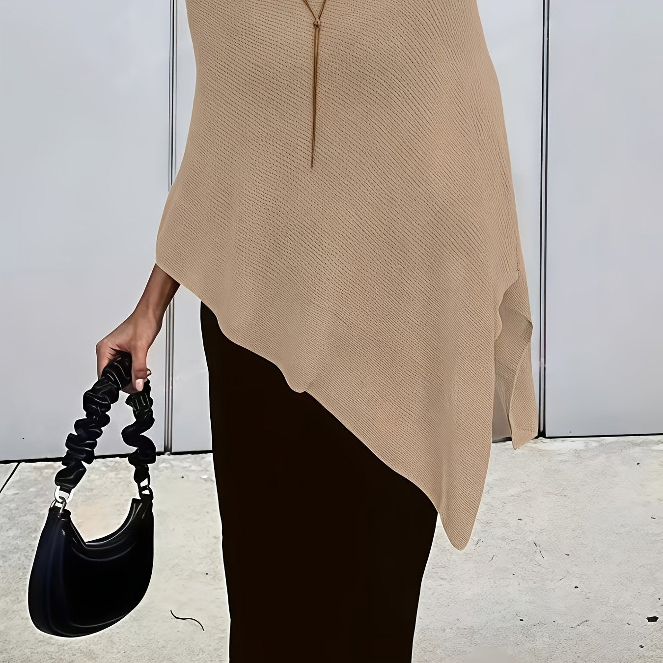 Elegant Poncho Shirts for Women with Half Zip Long Sleeve Asymmetric Hem Style
