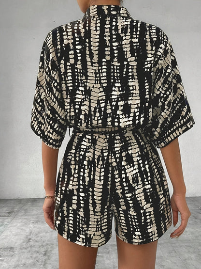 Effortless Striped Romper for Women with Collared Belted