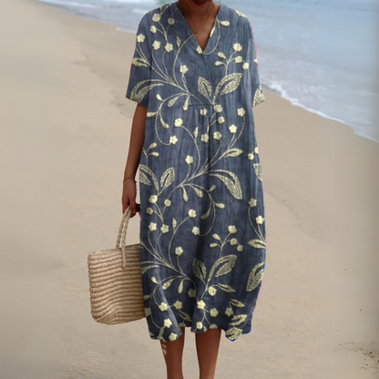 Effortless Flowy Floral Mini Dress for Women with V Neck