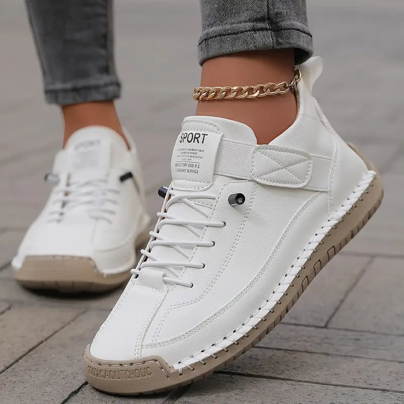 Comfortable Orthopedic Sneakers for Women with Lace Up Leather Velcro Strap Non Slip Walking Style