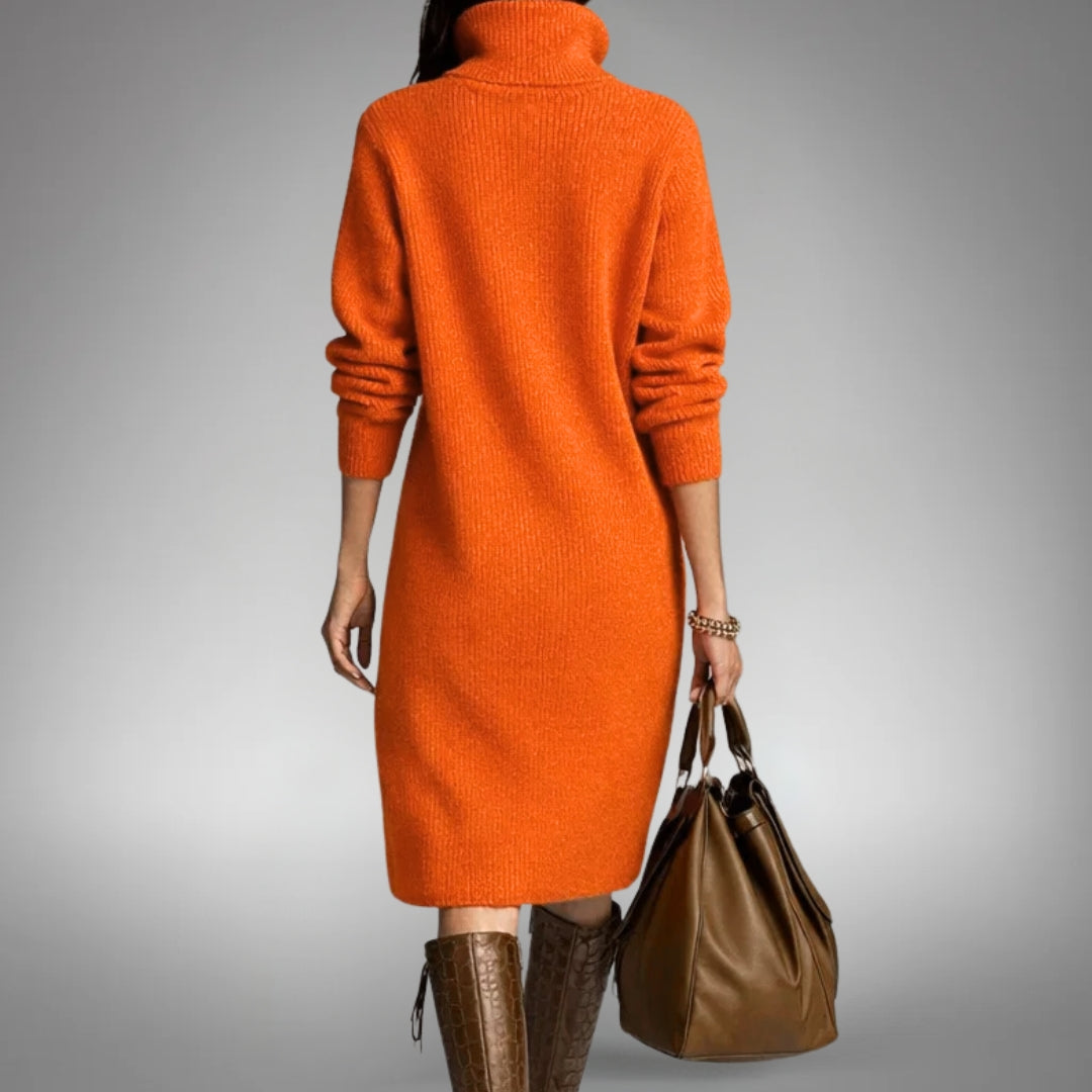 Effortless Midi Dress for Women with High Neck