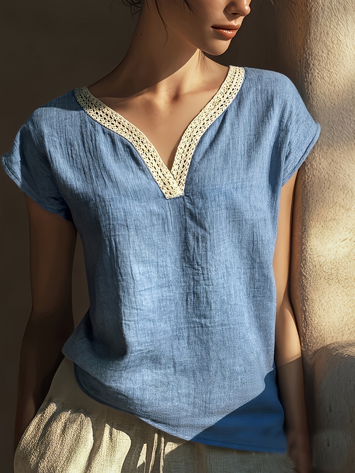 Stylish Lace Blouse for Women with V Neck