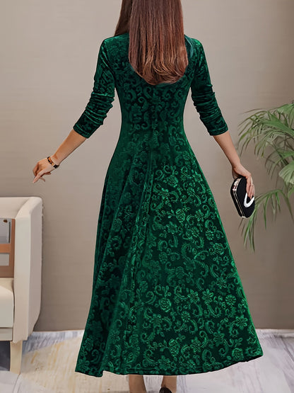 Effortless Midi Dress for Women with V Neck Long Sleeve