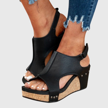 Comfortable Orthopedic Sandals for Women with Platform Wedge Open Toe Slingback Leather Casual Style