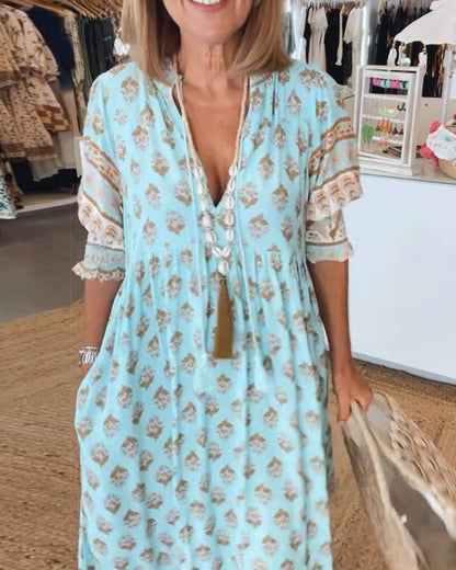 Effortless Floral Dress for Women with V Neck
