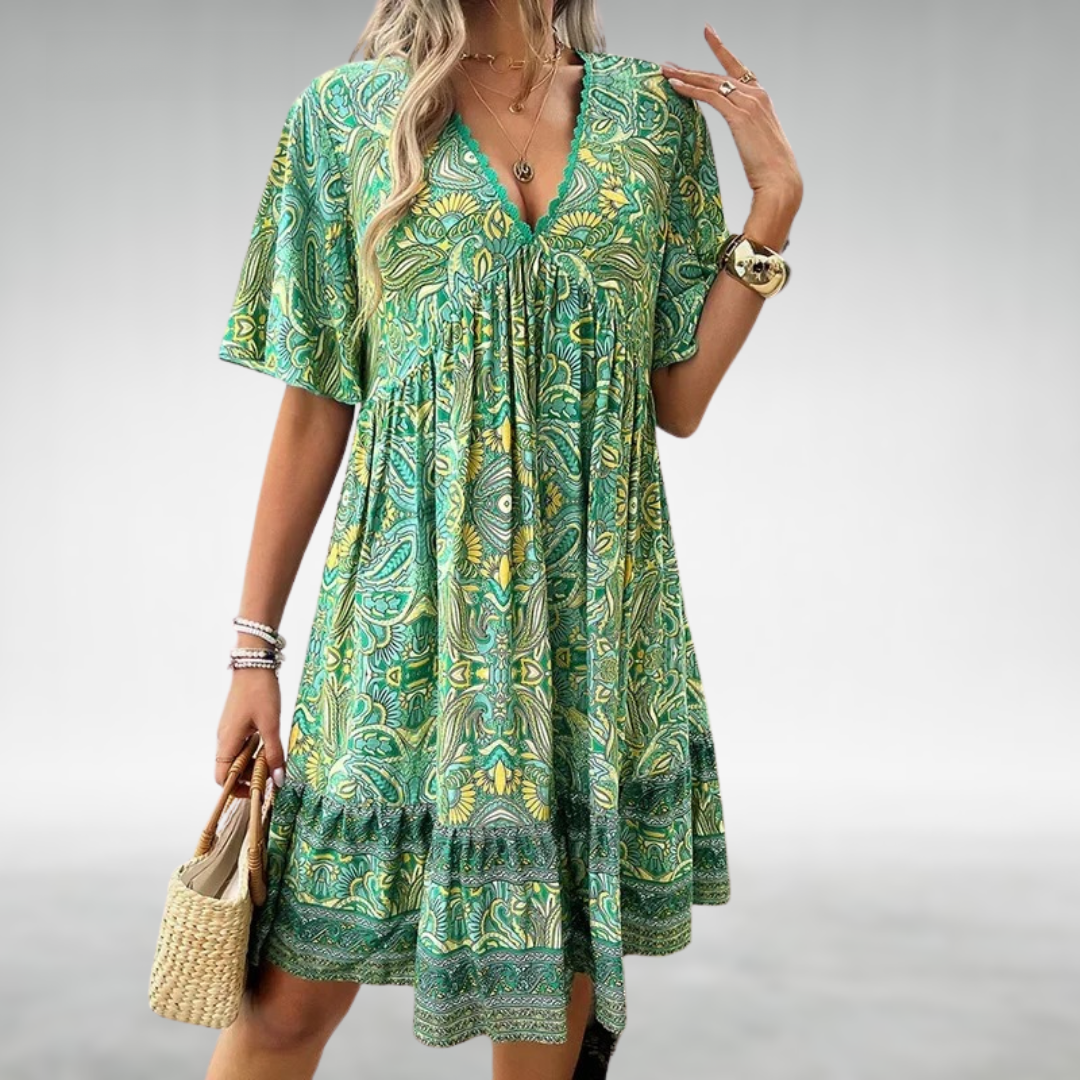 Effortless Sundress for Women with V-Neck Flutter Sleeve Paisley Print Tiered Ruffle Hem Casual Mini Style