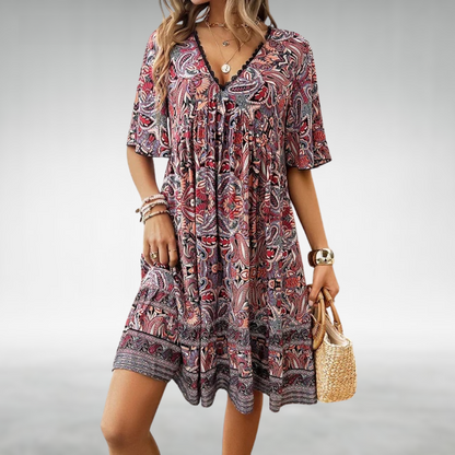 Effortless Sundress for Women with V-Neck Flutter Sleeve Paisley Print Tiered Ruffle Hem Casual Mini Style
