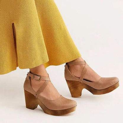 Stylish Wedge Sandals for Women with Ankle Strap Buckle Closure Wood Platform Heel Leather Casual Style