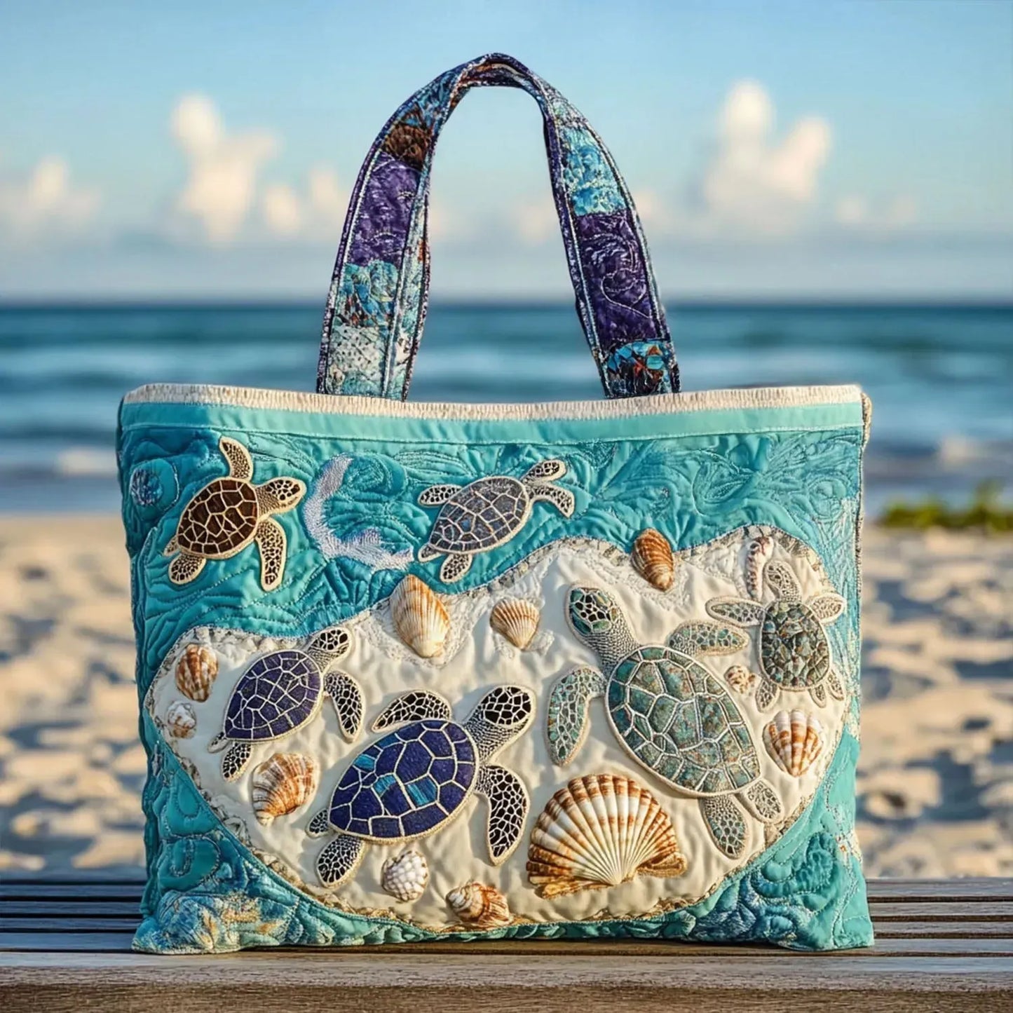 Stylish Blue Tote Bag for Women with Ocean Design