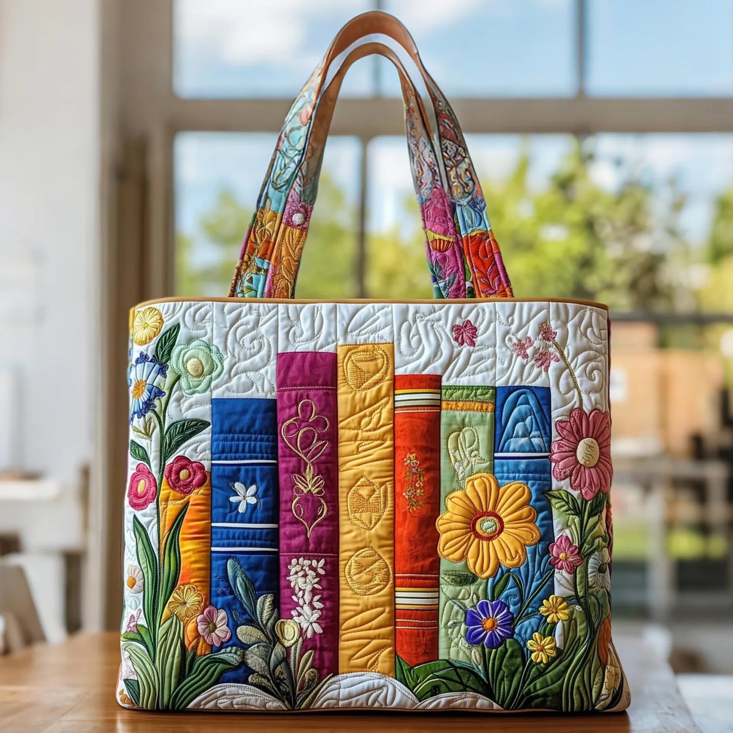 Elegant Tote Bag for Women with Multicolor Book Design