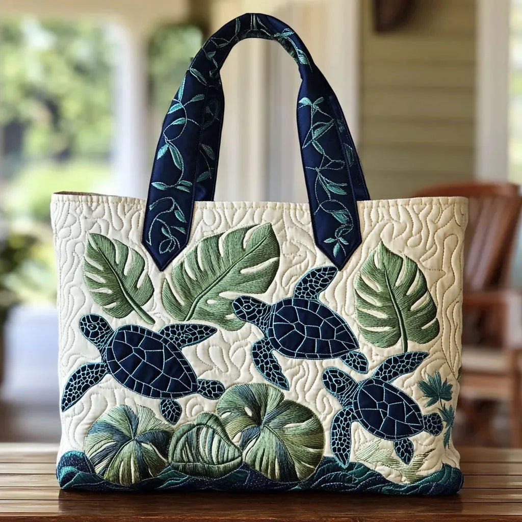 Stylish Blue Tote Bag for Women with Artistic Turtle Design