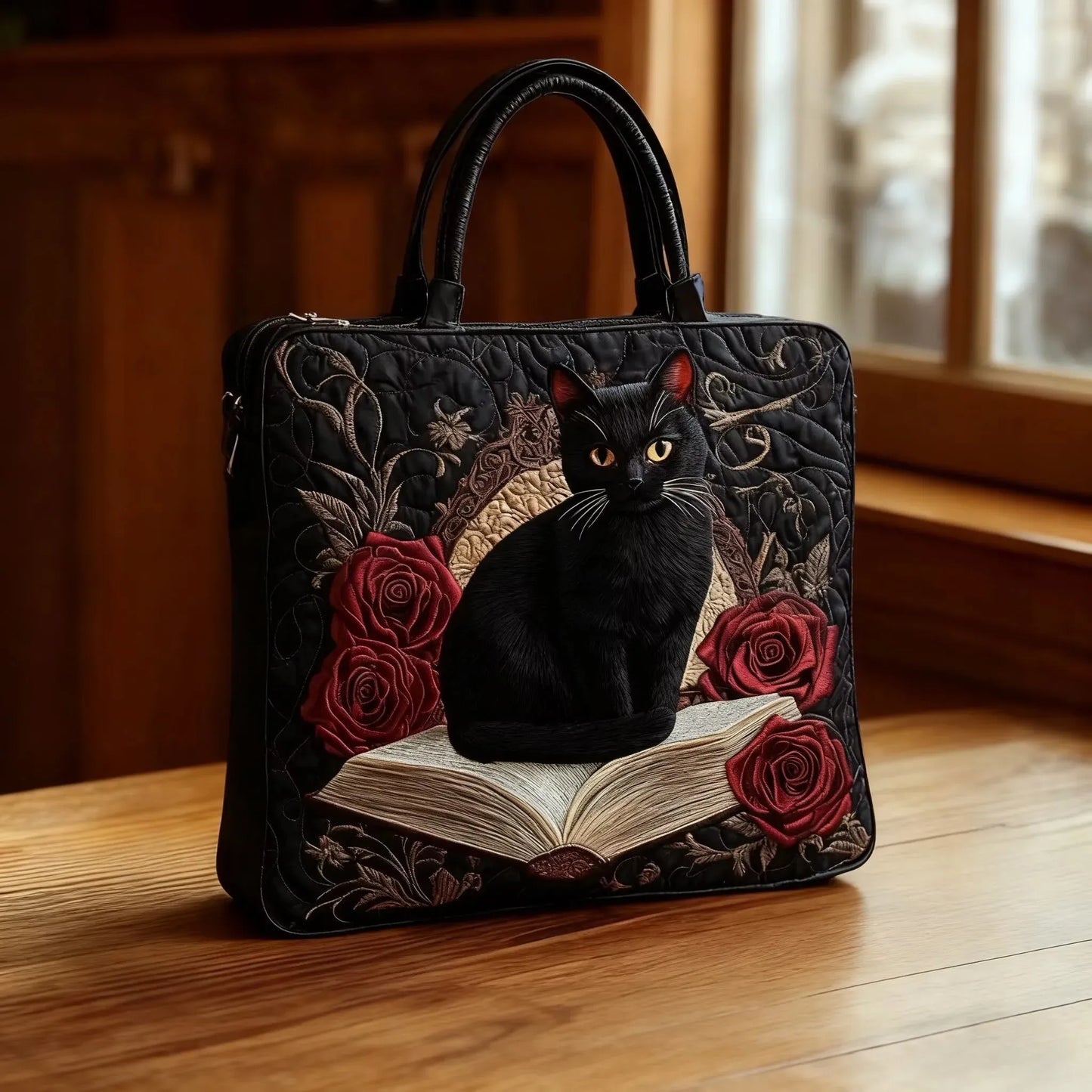 Stylish Black Tote Bag for Women with Retro Design
