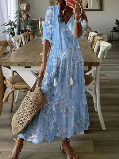 Elegant Mini Dress for Women with V Neck Vintage