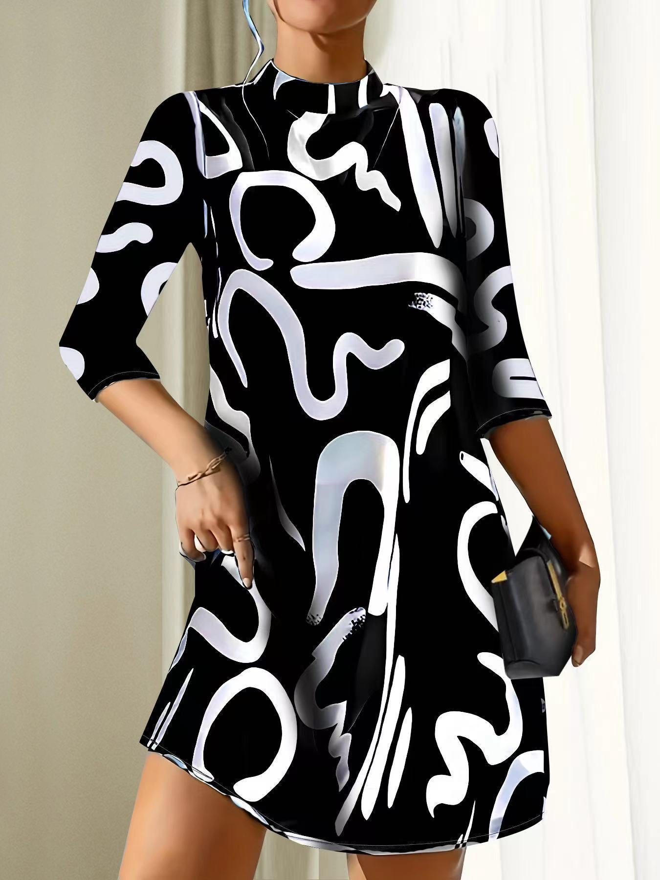 Elegant Dress for Women with Round Neck Elbow Sleeve
