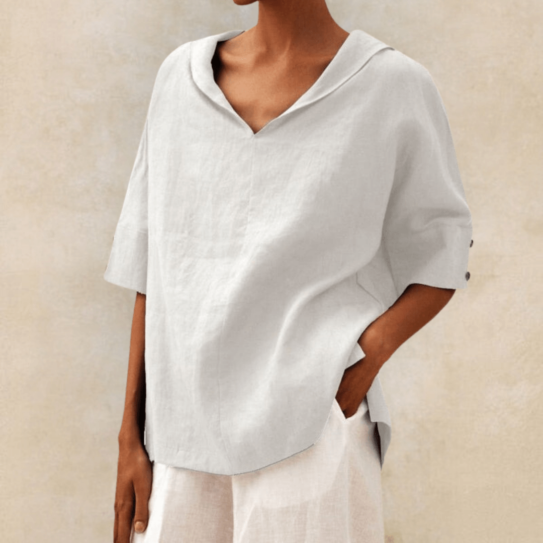 Comfortable Linen Blouses for Women with Collar Short Sleeve Relaxed Style