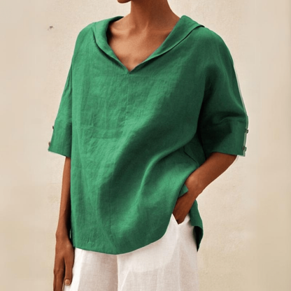 Comfortable Linen Blouses for Women with Collar Short Sleeve Relaxed Style