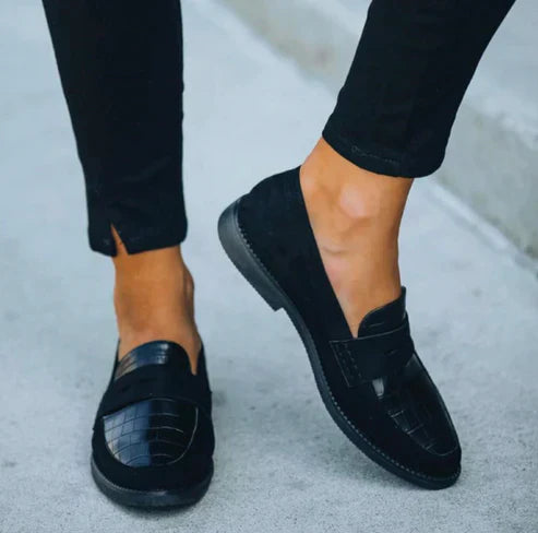 Comfortable Black Loafers for Women with Orthopedic Slip On Cushioned Style