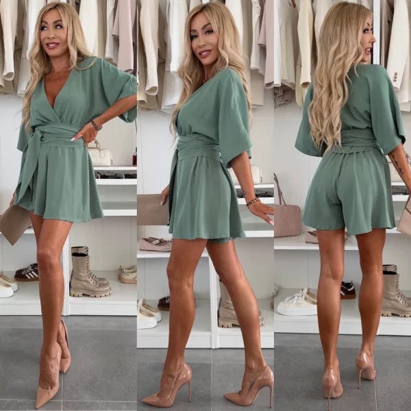 Stylish Wrap Mini Dress for Women with V Neck Short Sleeve