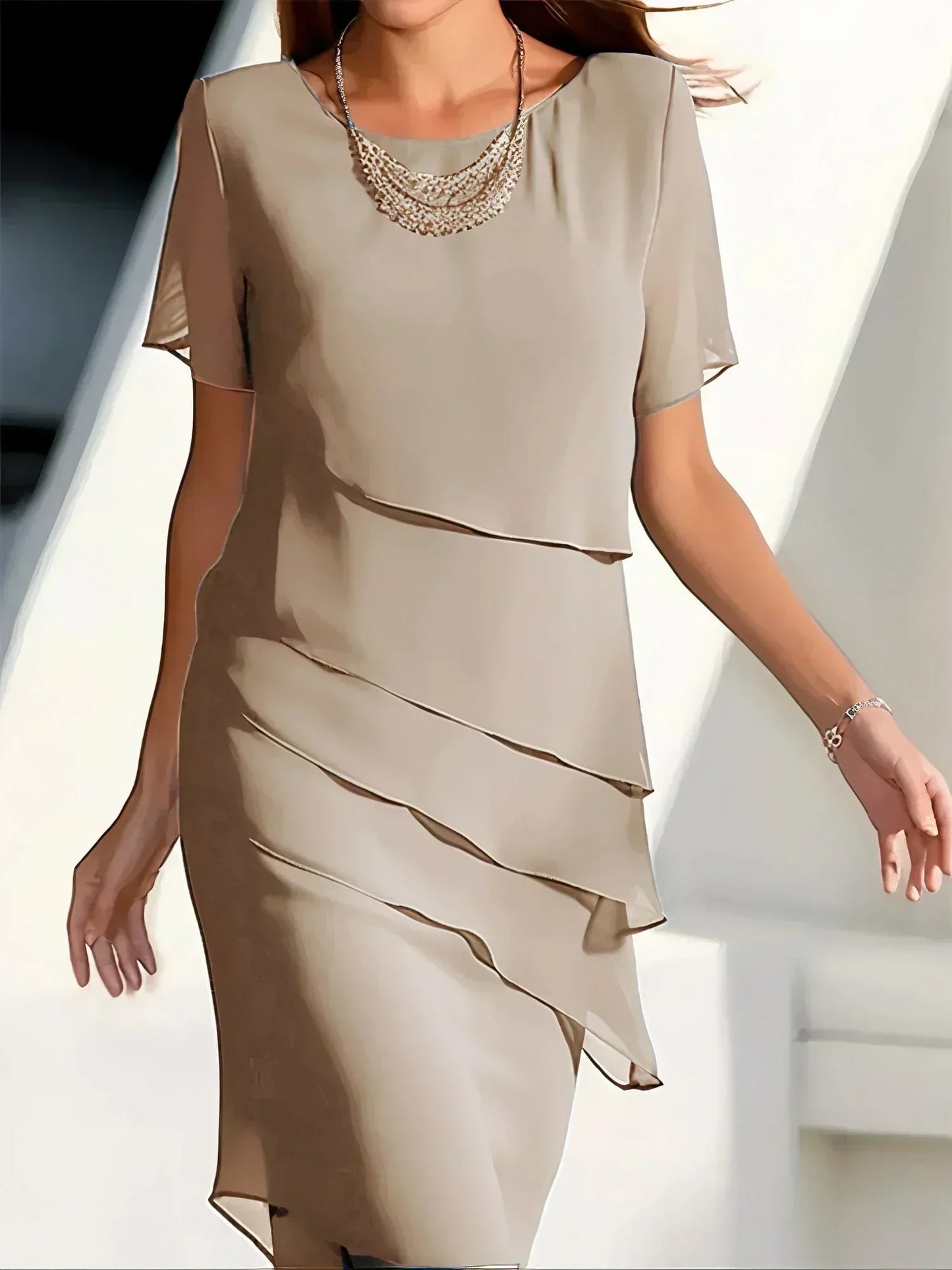 Stylish Dress for Women with Short Sleeve Layered