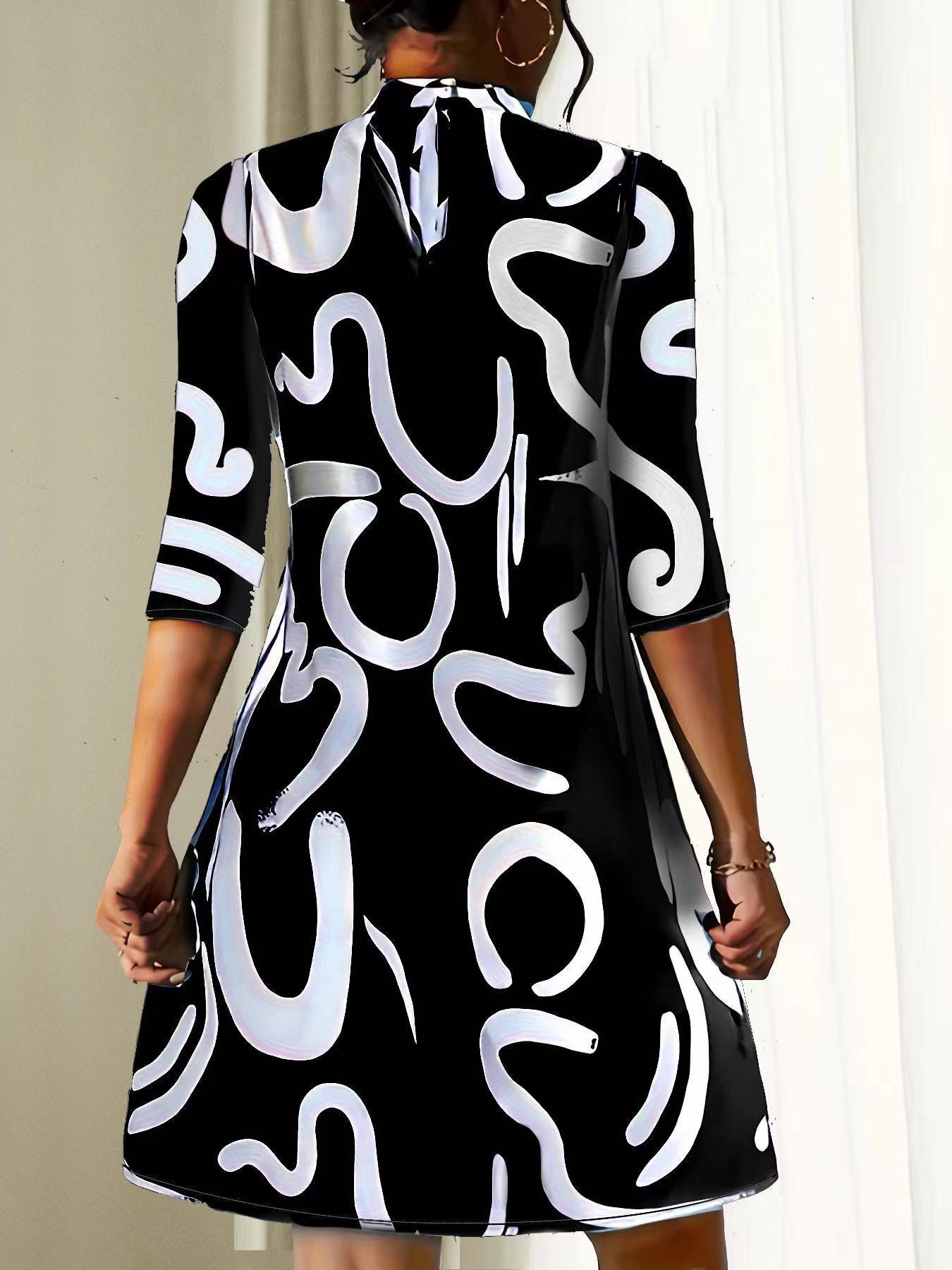 Elegant Dress for Women with Round Neck Elbow Sleeve