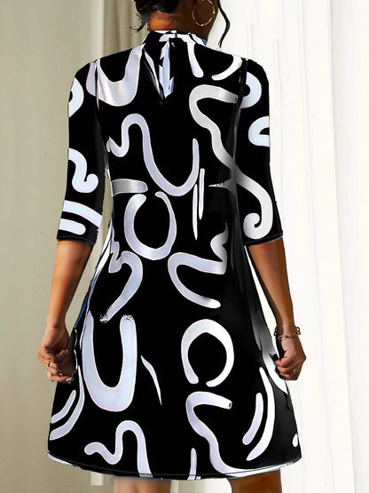Elegant Dress for Women with Round Neck Elbow Sleeve