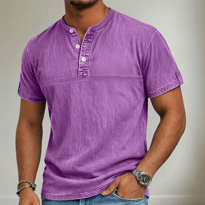 Classic Shirt for Men with Stand Collar Short Sleeve
