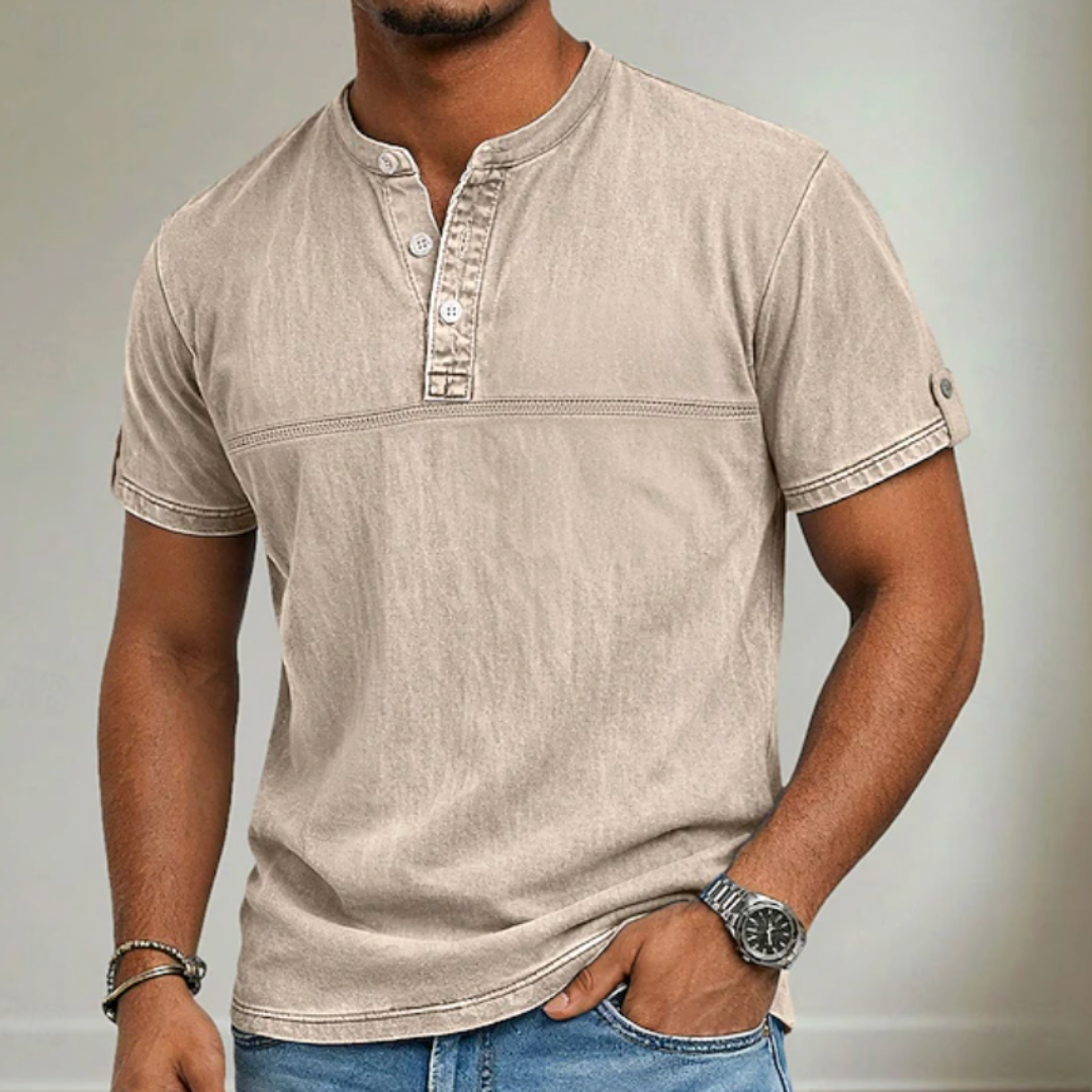 Classic Shirt for Men with Stand Collar Short Sleeve