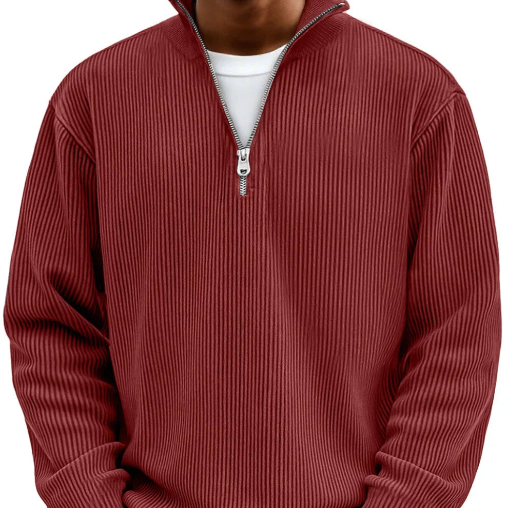 Effortless Knit Sweater for Men with High Neck Zipper