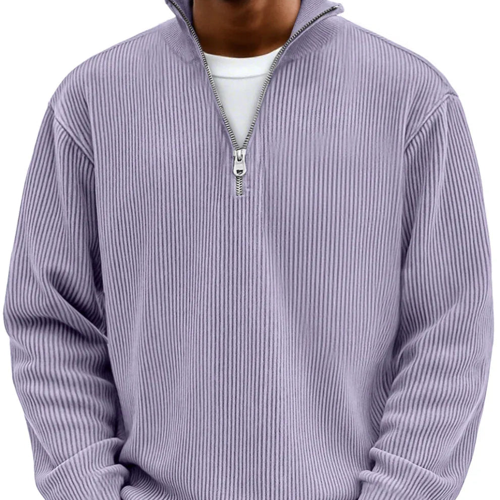 Effortless Knit Sweater for Men with High Neck Zipper