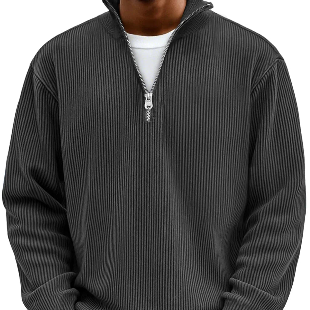 Effortless Knit Sweater for Men with High Neck Zipper