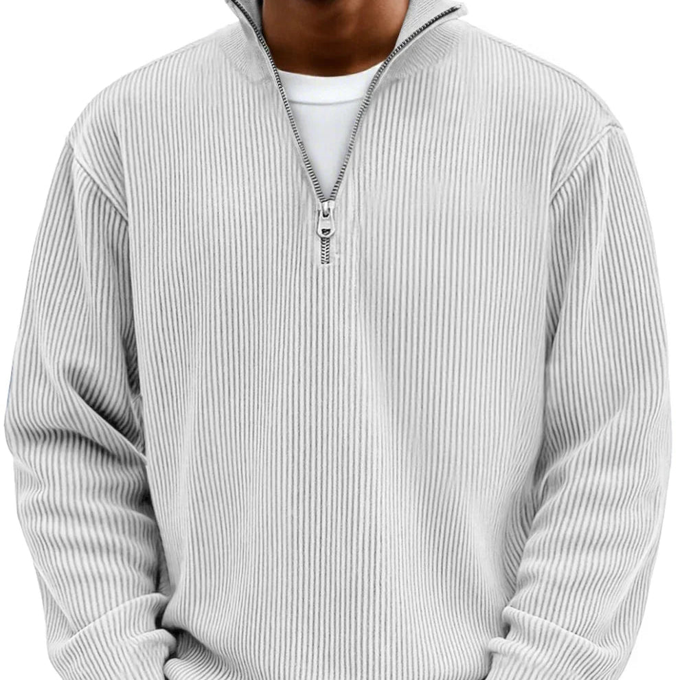 Effortless Knit Sweater for Men with High Neck Zipper