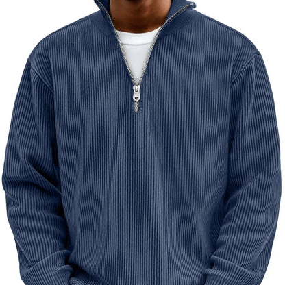 Effortless Knit Sweater for Men with High Neck Zipper