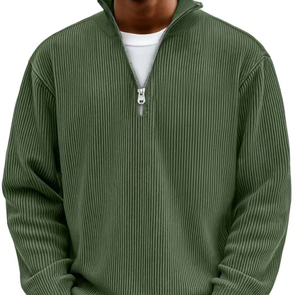 Effortless Knit Sweater for Men with High Neck Zipper